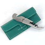 Load image into Gallery viewer, Leather case with stainless steel corkscrew, shown closed from front.
