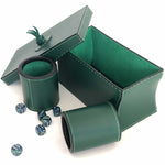 Load image into Gallery viewer, Dice cups and game box in forrest green with dice open
