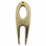 Load image into Gallery viewer, Golf divot tool solid brass shown vertical from overhead.
