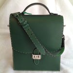 Load image into Gallery viewer, Front view of green Briefcase created completely by hand by Jack Holland

