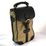 Load image into Gallery viewer, Wine Bottle Carrier Tan wax cotton with Stout Leather Front
