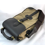 Load image into Gallery viewer, Wine Bottle Carrier Tan wax cotton with Stout Leather Front top
