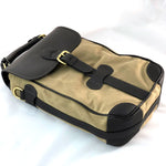 Load image into Gallery viewer, Wine Bottle Carrier Tan wax cotton with Stout Leather Front bottom
