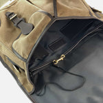 Load image into Gallery viewer, Interior pockets view of Anglers Bag classic cross body messenger tan wax cotton with dark brown stout leather
