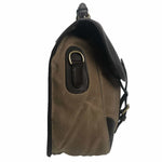 Load image into Gallery viewer, End view of Anglers Bag classic cross body messenger tan wax cotton with dark brown stout leather
