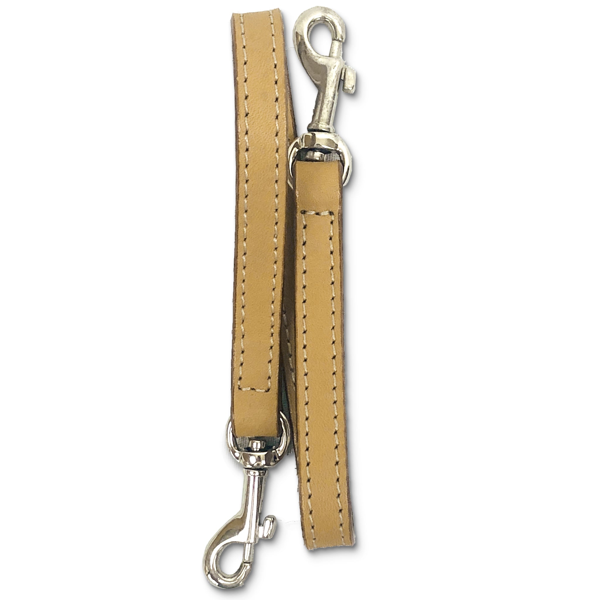 Leather key lanyard in saddle tan folded vertically